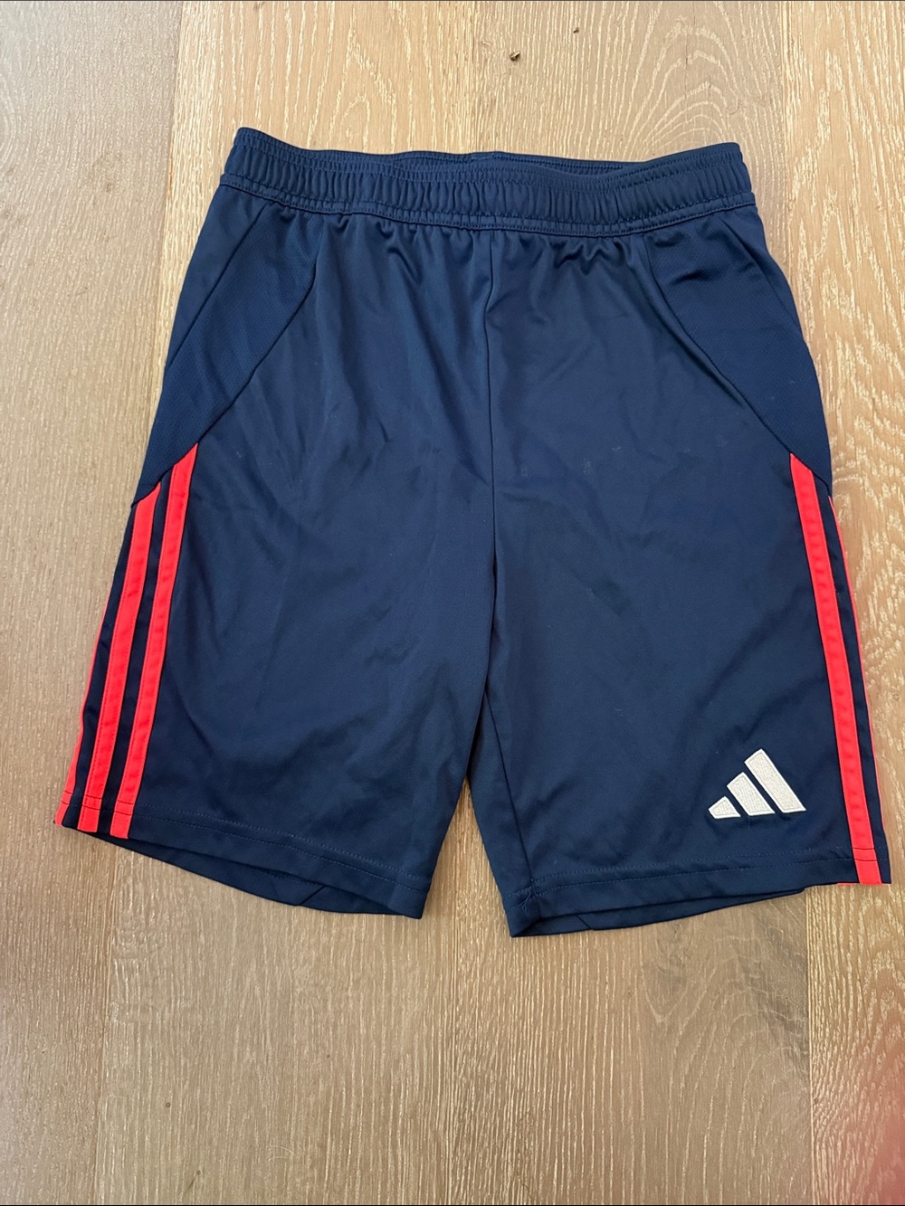 adidas Navy Athletic Shorts with Red Side Stripes